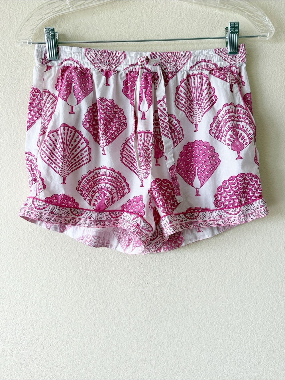 Roller Rabbit Pink Peacock Print Cotton Pajama Shorts
